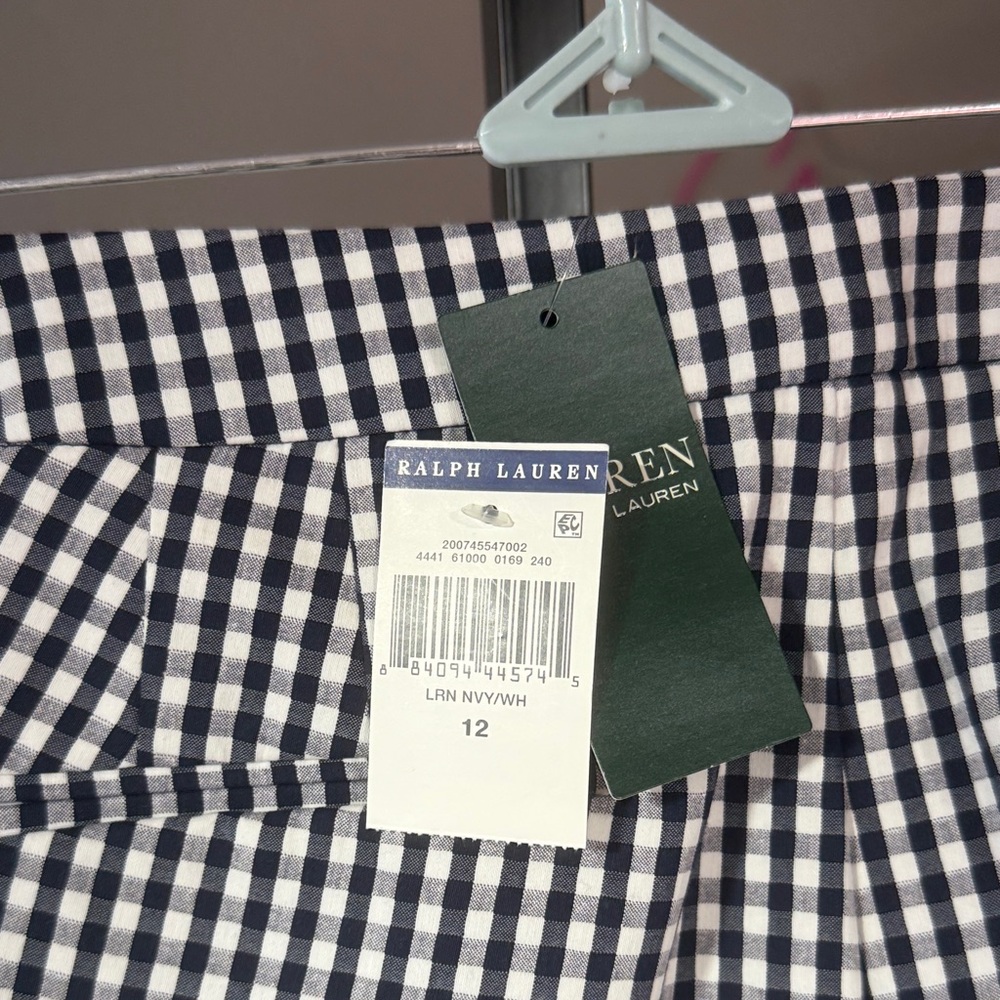 Ralph Lauren Gingham Check Blue/White Cropped Pants - Picture 3 of 5